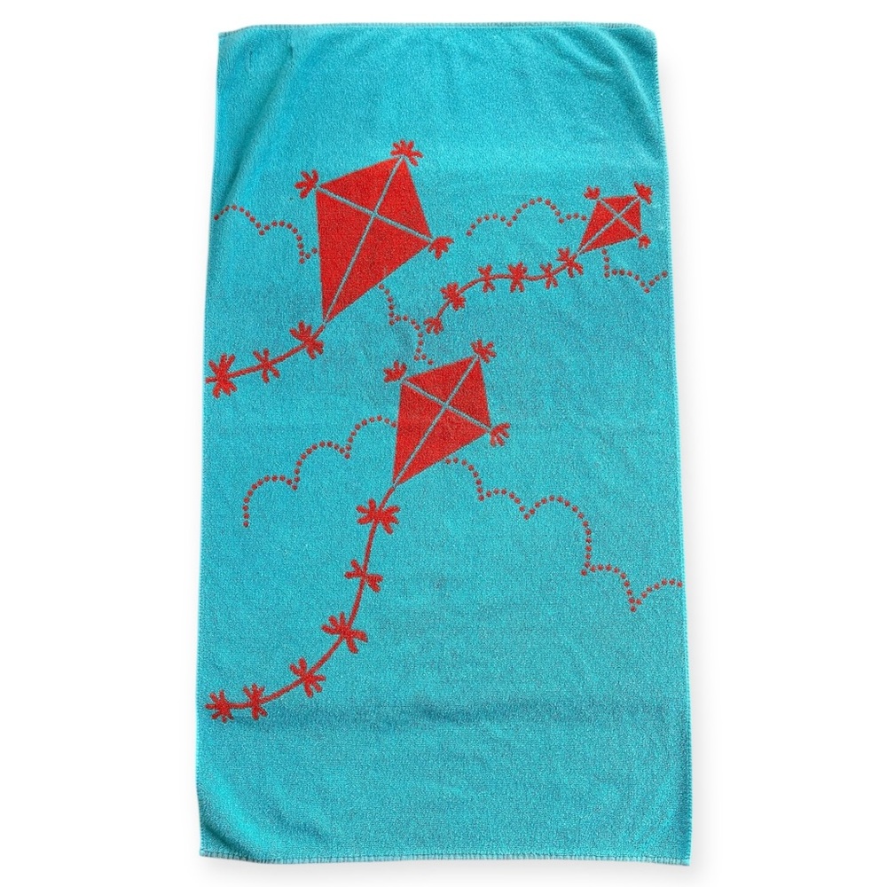 Vintage Kel-Tex by Schlosser Aqua & Orange Retro 70s Kites Bath/ Beach Towel